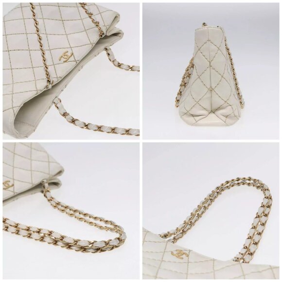 CHANEL Wild Stitch Chain Tote Bag Leather White Gold CC Auth bs17226 - Picture 16 of 16